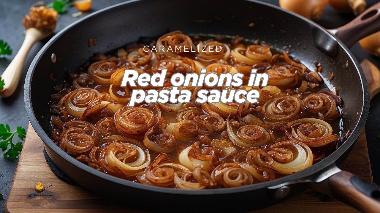 Red onions in pasta sauce